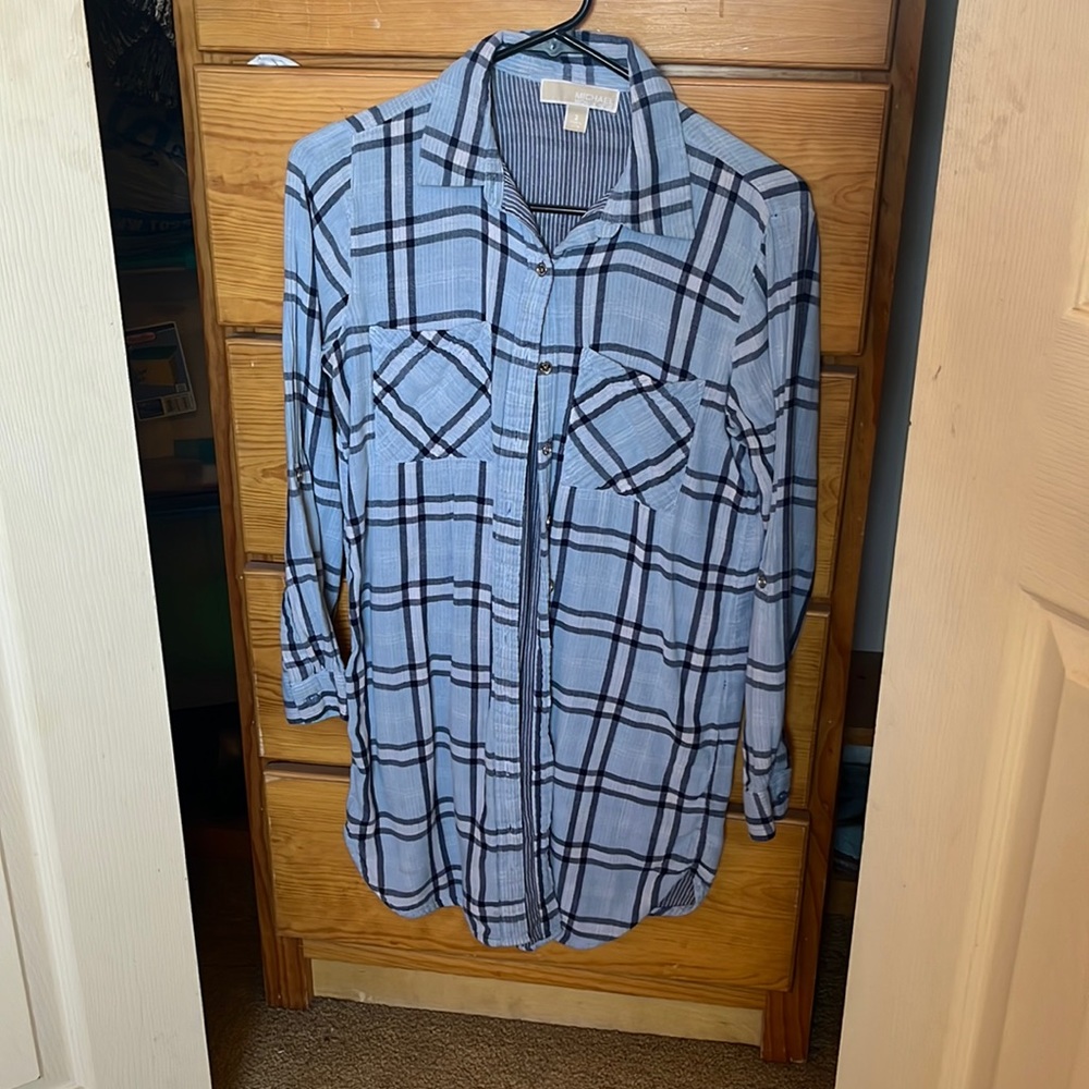 MICHAEL MICHAEL KORS blue long shirt dress with two frontal pockets